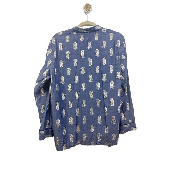 Victoria's Secret Women Large Blue Pineapple Print Button Up Lounge Pajama Shirt - Picture 2 of 13